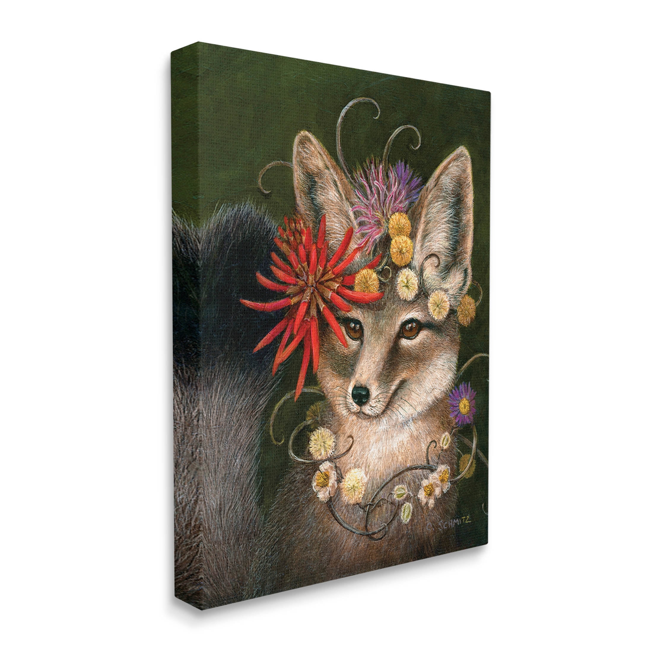 Stupell Industries Botanical Fox Flowers Painting Gallery Wrapped Canvas Print Wall Art, Design by Carolyn Schmitz