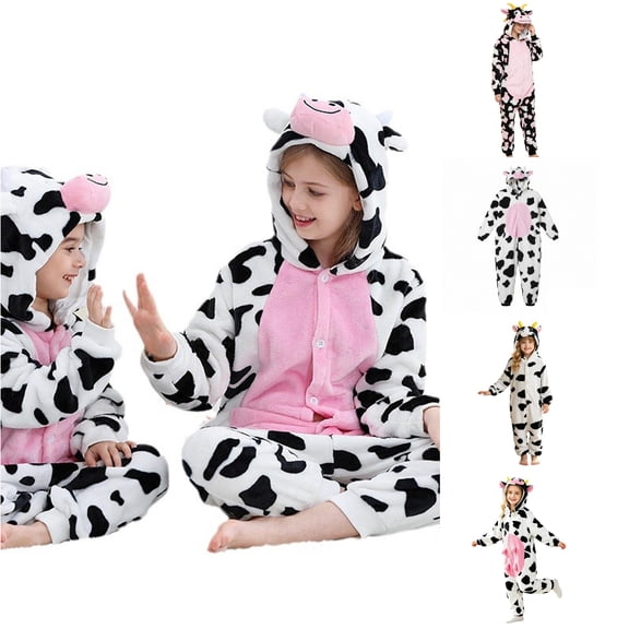XINXIAOO Kids Boys Girls Cow Winter Cute Long Sleeve Thermal Jumpsuit Kids Hooded Romper Christmas Romper Winter Clothes 9-10 Years