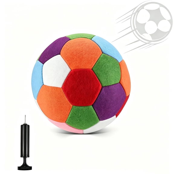 1 Pack Colorful Felt Silent Soccer Balls with Air Pump, Soft Safe Foam Indoor Training Football, Quiet Dribble Game Toy for Home Yard Outdoor