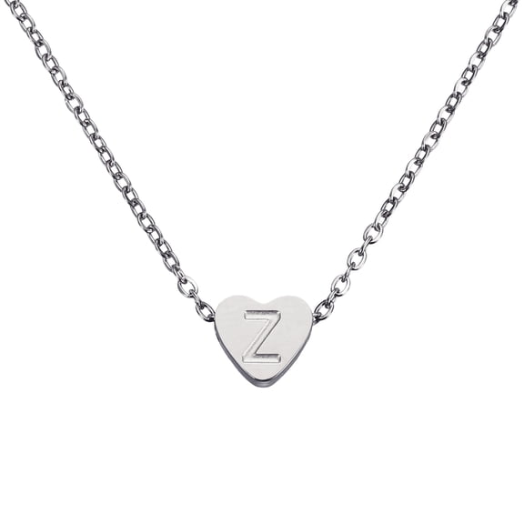 Initial Heart Necklace for Women, 18K Gold Plated Stainless Steel Chain Dainty Personalized Name Letter Z Pendant Necklaces for Woman Jewelry Gifts, Silver Tone