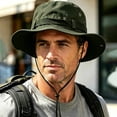 thumbnail image 5 of Bpyeka Men's Vintage Tactical Wide Brim Boonie Hat, Foldable Adjustable Chin Strap Outdoor Hiking Fishing Sun Bucket Hat Free Size, Army Green, 5 of 5