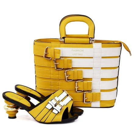 

Toyella Metal Buckle Mid-heel Shoes With Large Bag Combination Yellow 38