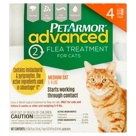 PetArmor Advanced 2 Flea Treatment for Medium Cats, 4 Monthly Treatments