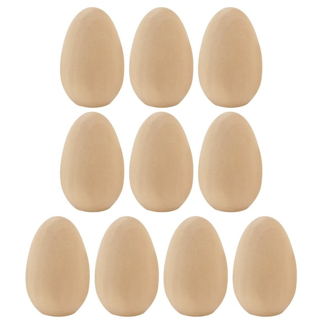 10 huevos de madera sin terminar, sin acabado, para manualidades infantiles de Pascua (base plana)