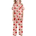 thumbnail image 3 of Girls Pajamas 3 Piece Set Size 7-8 Button Down Pjs Short Sleeve Top Shorts & Long Pants Cute Patterns Valentine's Day Pajama Sets Silky Nightwear 3 Piece Sleepwear, 3 of 5