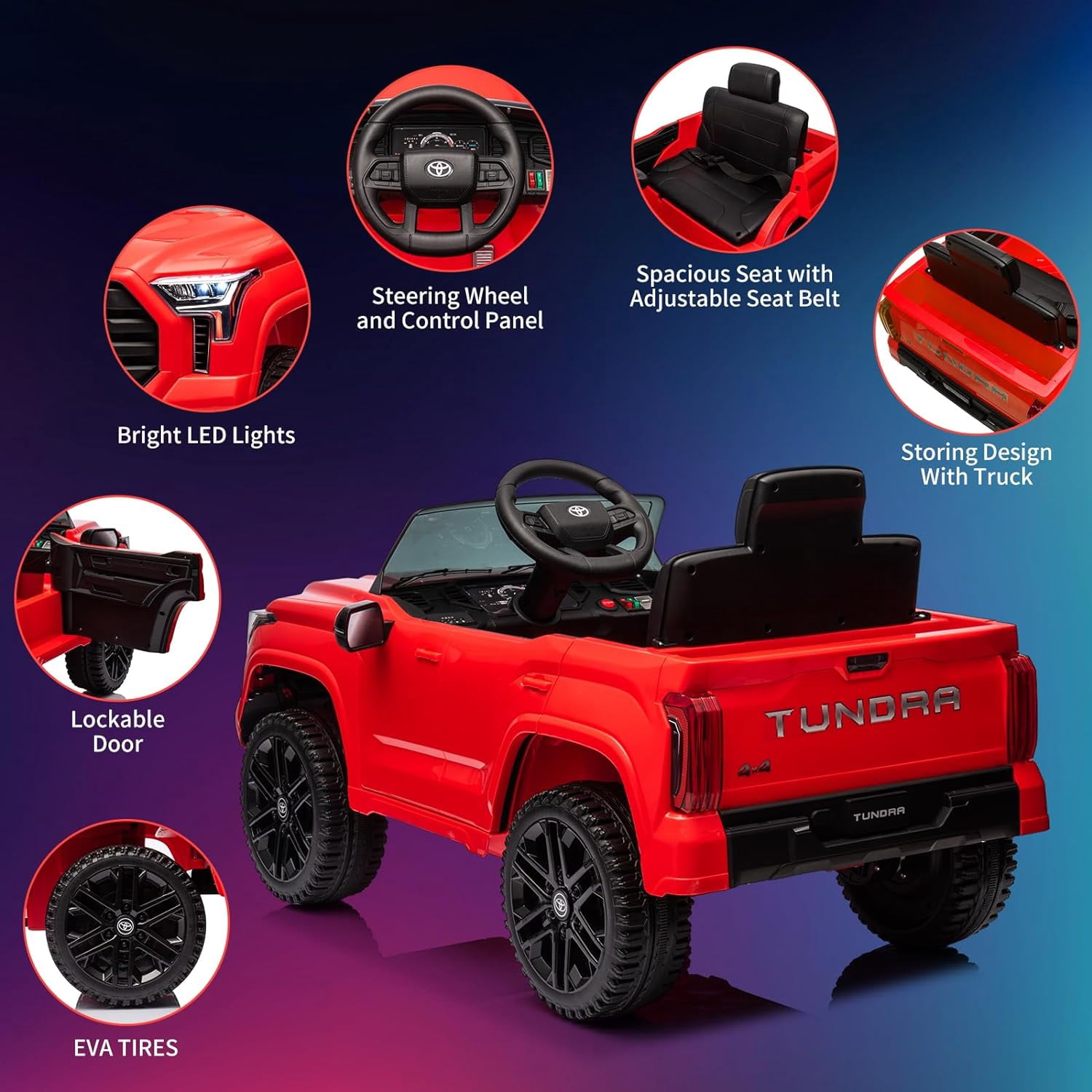 NEILA Toyota Licensed 12V Kids Ride on Truck Car Battery Powered Electric Fun Toys with Remote Control, Spring Suspension, 3 Speeds, LED Lights, Ride on Toy for 3-8 Years Boys & Girls (Red)