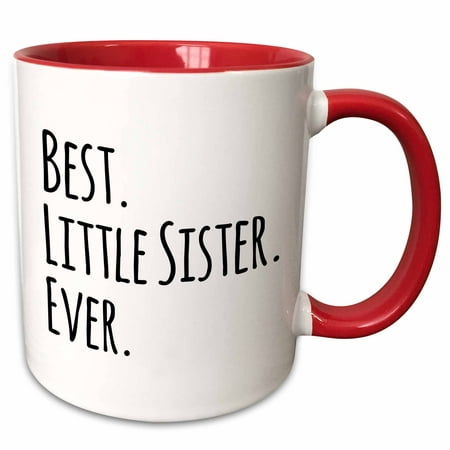 3dRose Best Little Sister Ever - Gifts for younger and youngest siblings - black text - Two Tone Red Mug,