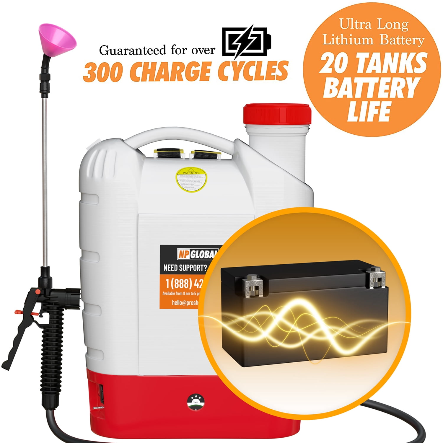 Battery Powered Backpack Sprayer, 4.2-Gallon, 8 Nozzles, 100 PSI, for Lawn & Garden