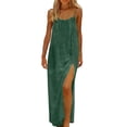 thumbnail image 2 of longantii Cami Dresses for Women Sleeveless Cami Lounge Dress Backless Summer Split Dress Beach Maxi Sundresses with Back Tie Dark Green XXL, 2 of 7