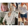 thumbnail image 3 of Blusa túnica de manga larga, camisa elegante con cuello en V, camisa con botones, camisa informal holgada de manga larga, 3 of 7