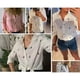 thumbnail image 3 of Blusa túnica de manga larga, camisa elegante con cuello en V, camisa con botones, camisa informal holgada de manga larga, 3 of 7