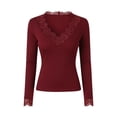 thumbnail image 4 of GUACER Womens Lace Trim V-Neck Long Sleeve Tops - Slim Fit Ribbed Knit Blouse for Layering & Everyday Wear, 4 of 6