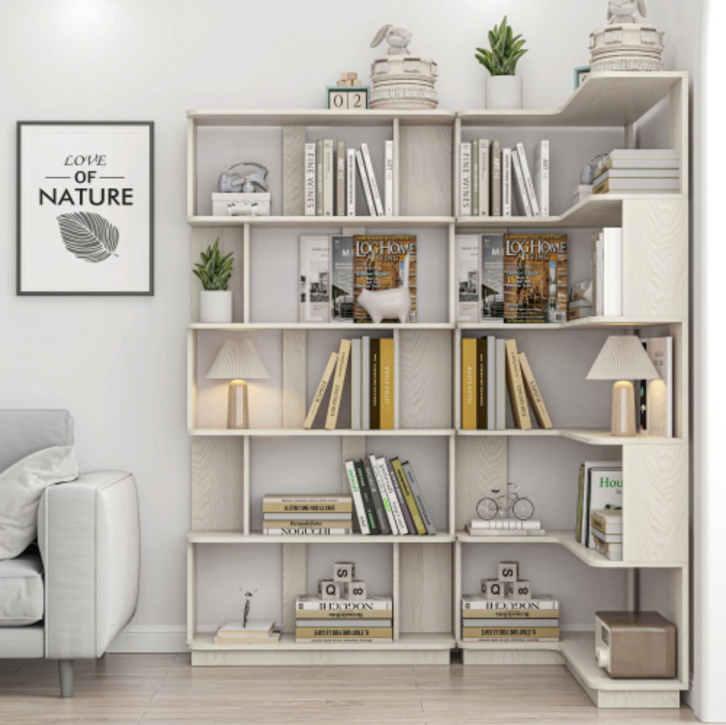 5-Tier L-Shaped Corner Bookshelf, 35.43" Freestanding Wooden Bookcase with Anti-Drop Panels & Anti-Tip Device, Open Display Storage for Living Room, Bedroom & Home Office, White