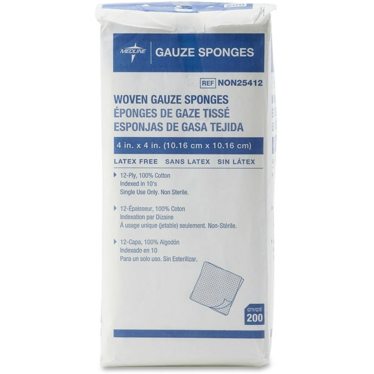 Medline Nonsterile Woven Gauze Sponges - 12 Ply - 4 Medline Nonsterile Woven Gauze Sponges - 12 Ply - 4