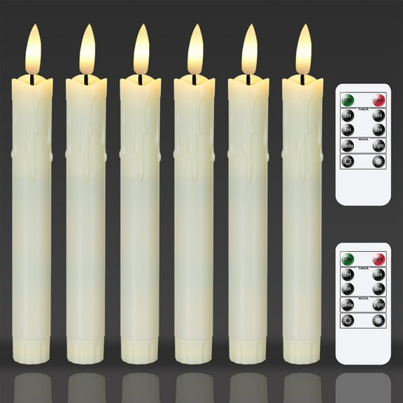 Mavandes 7.5-Inch Ivory Battery Operated LED Flameless Dripping Wax Candles,Set of 6 Battery Operated Flickering Plastic Timer Candlesticks