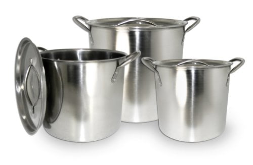 3pc Large Metallic Stainless Steel Stockpot Set Deep Casserole Cookware Lid Pot 