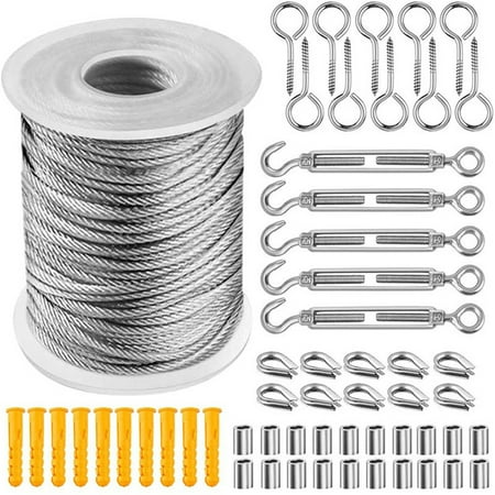 

Happybear 56pcs/Set Steel PVC Coated Wire Rope Cable Carabiner Hook Cord Clothesline Kits