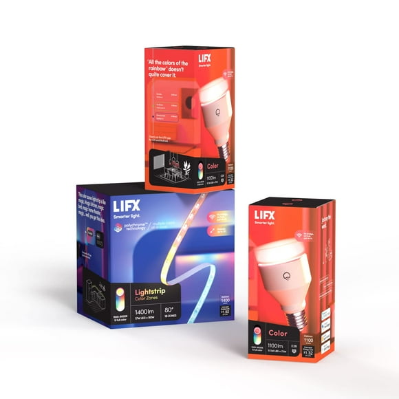 Paquete de tiras de luz LED inteligente LIFX de 80 colores y 2 bombillas