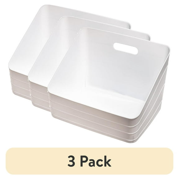 (3 pack) Mainstays Wide Plastic Slanted Closet Organizer Bin with Handle, Arctic White