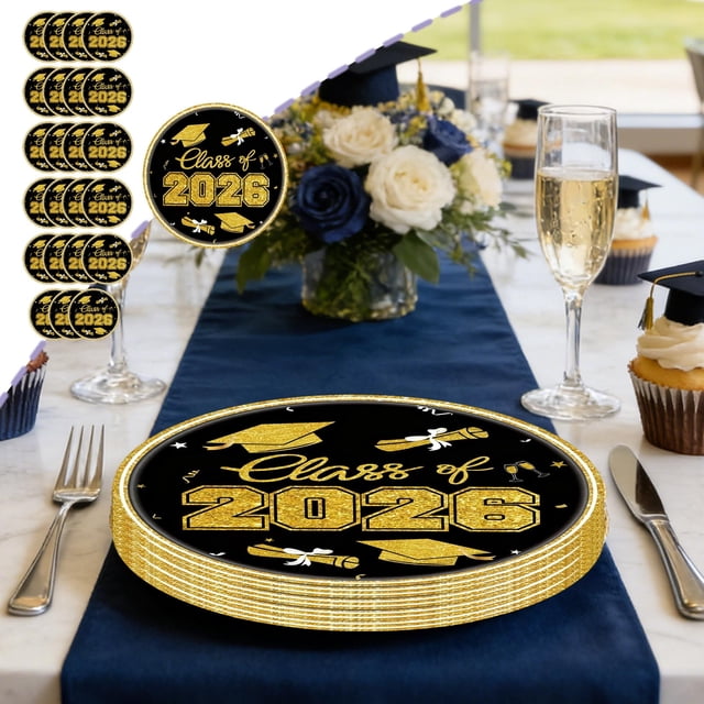 weibbin 2026 Graduation Season Adult Graduation Themed Party Tableware Disposable 24PCS 7 Inch Paper Plates Paper Cup Tissue Set