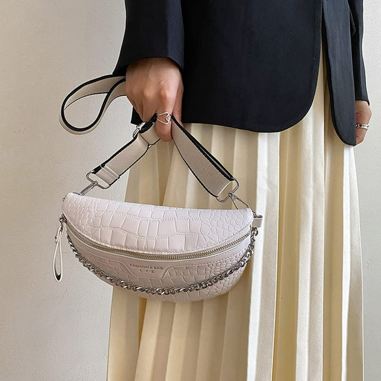 Fashion Pattern Fanny Packs For Women Stylish Letter Printed Chain Waist  Bag Female Waist Pack Wide Strap Crossbody Bag