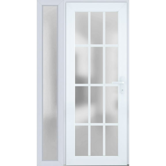 Front Exterior Prehung Metal-Plastic Door Frosted Glass / Manux 8312 White Silk / Side Window / Office Commercial and Residential Doors Entrance Patio Garage 48" x 80" Left-hand Inswing