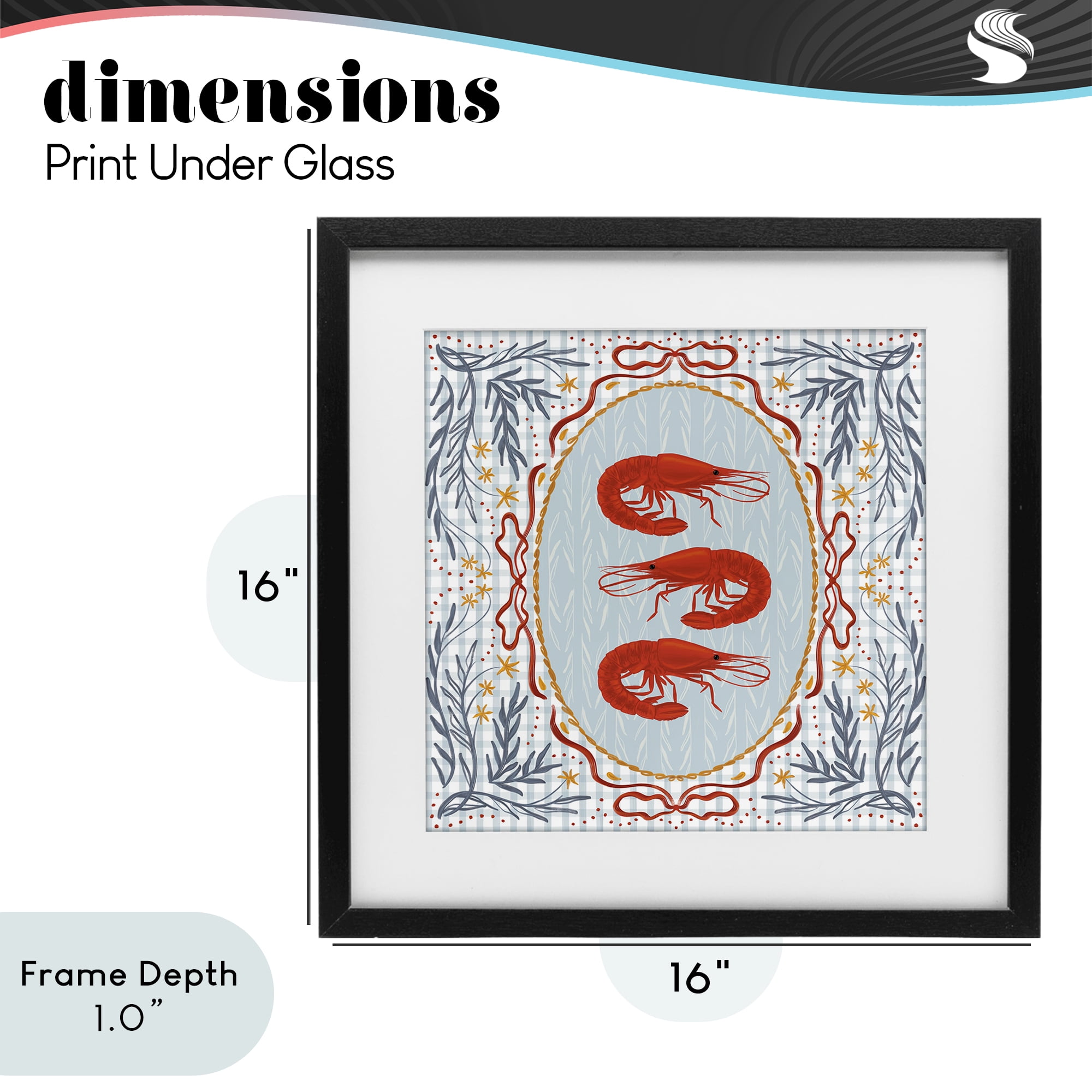 Stupell Industries Prawn Trio on Blue Gingham Black Framed Print Under Glass, design by Vero Illustrates