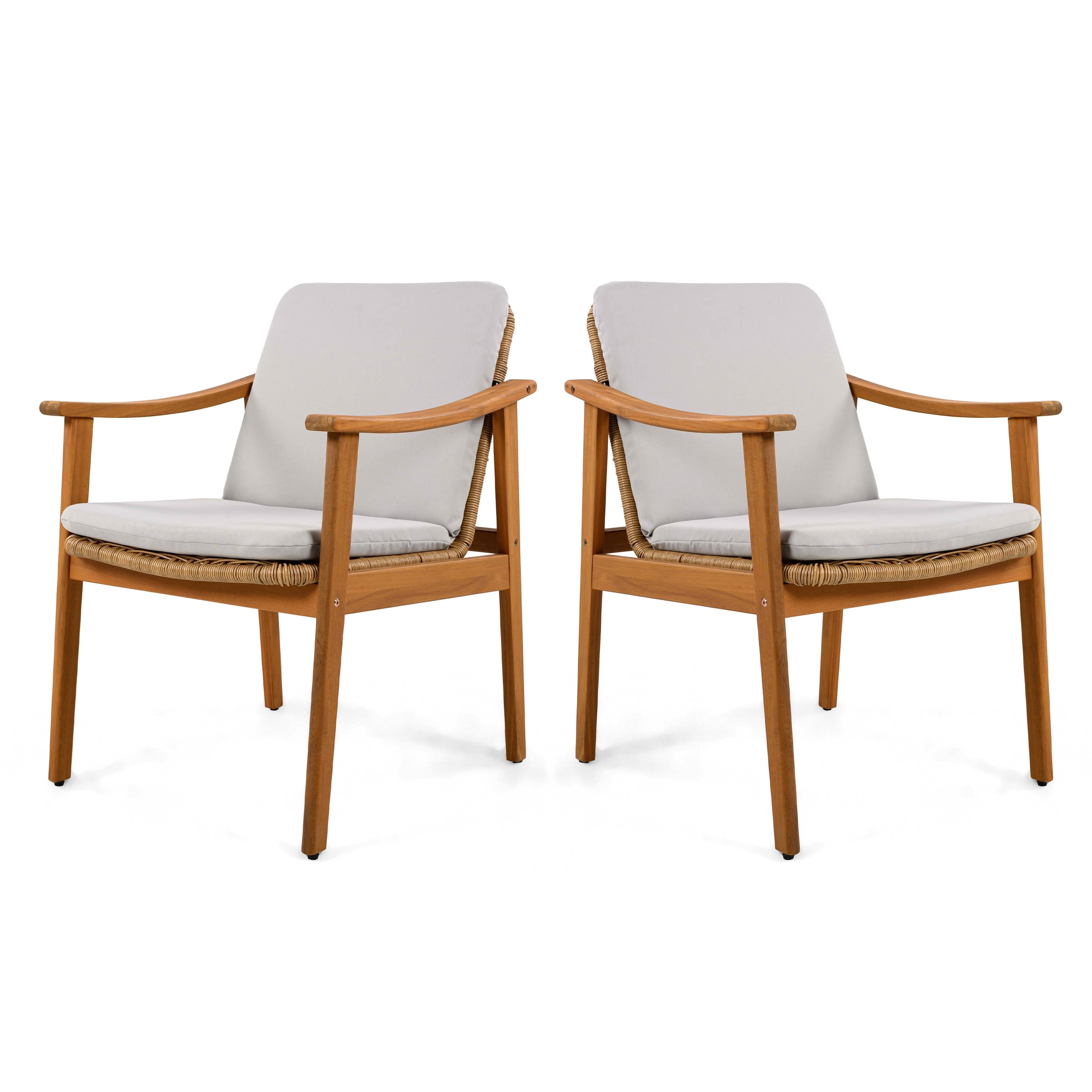 MAYEERTY Set of 2 Patio Acacia Wood Outdoor Chairs with PE Wicker & Waterproof Cushion 400lbs Capacity