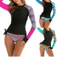 thumbnail image 2 of Jacenvly 2024 One Piece Swimsuits for Women Plus Size Cozy Long Sleeve Diving Suit Contrast Color Round Neck Surfing Swimwear Comfortable Sports Suit Diving Women'S Slim Mint Green, 2 of 7