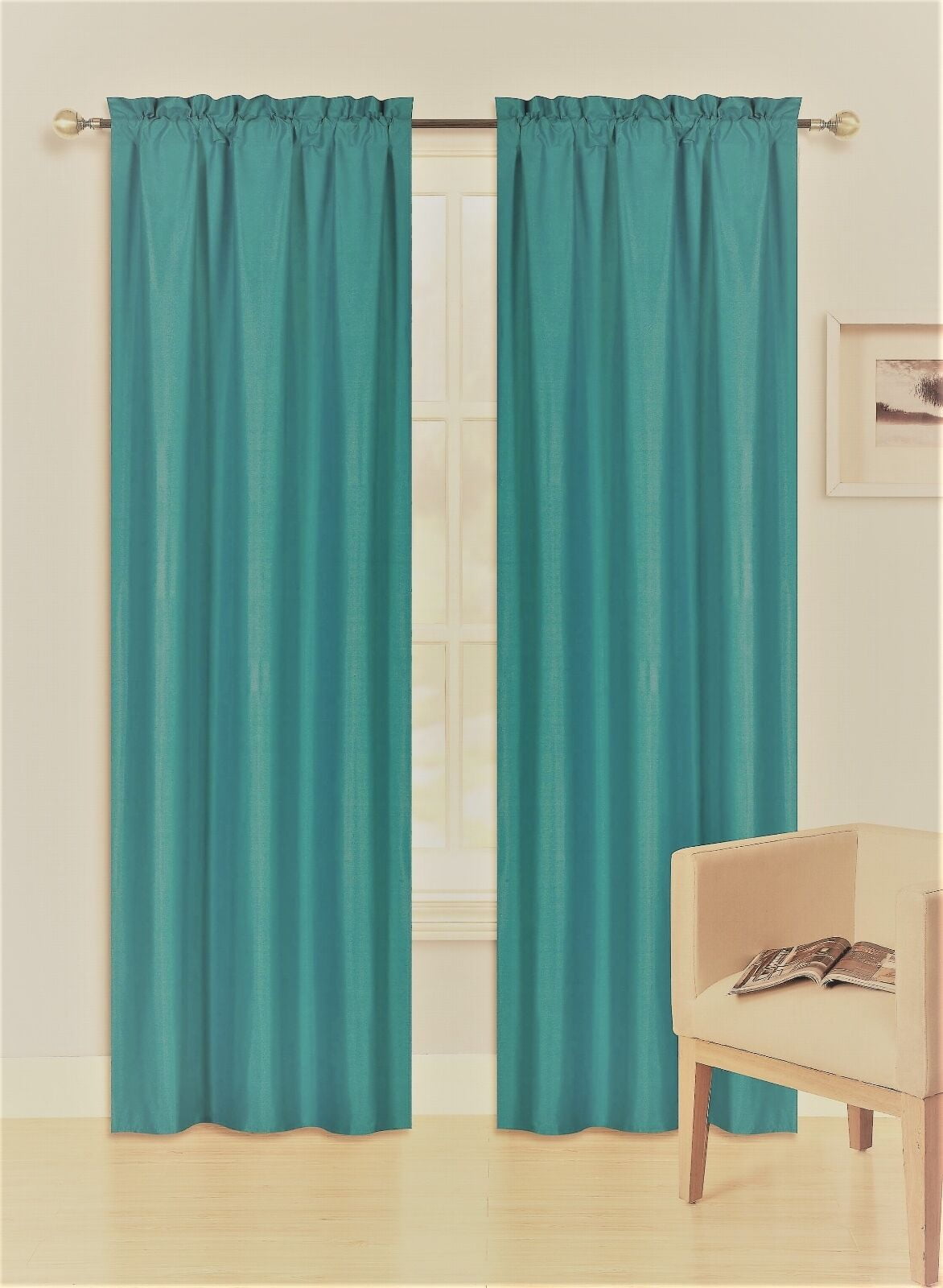 2 PC Rod Pocket Light Filtering 100% Blackout Privacy Window Curtain R64 Teal 