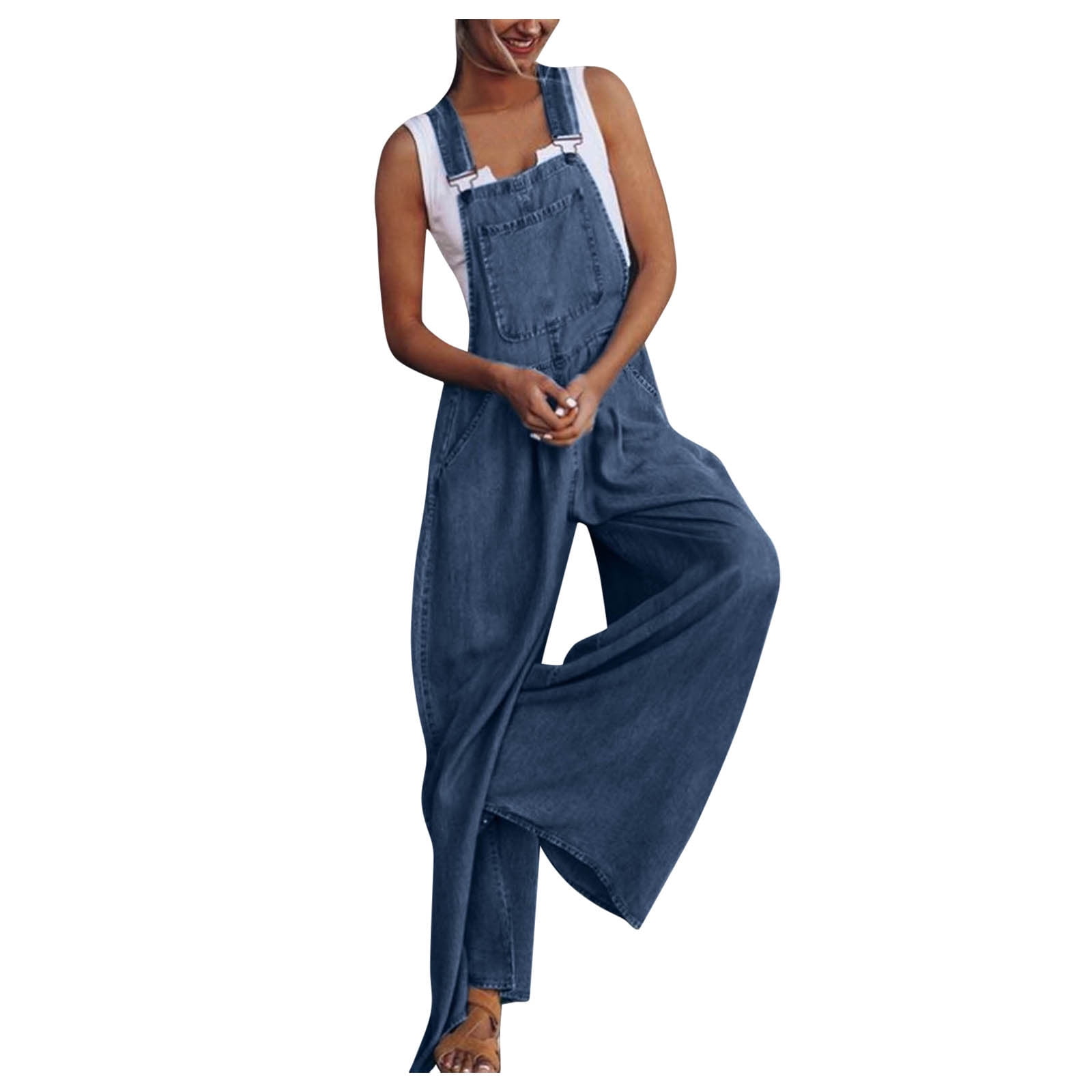 QGQM Womens Washed Denim Bib Jeans 