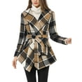 thumbnail image 6 of INSPIRE CHIC Women's Turn Down Collar Asymmetric Hem Plaids Thin Wrap Coat XL Brown, 6 of 8