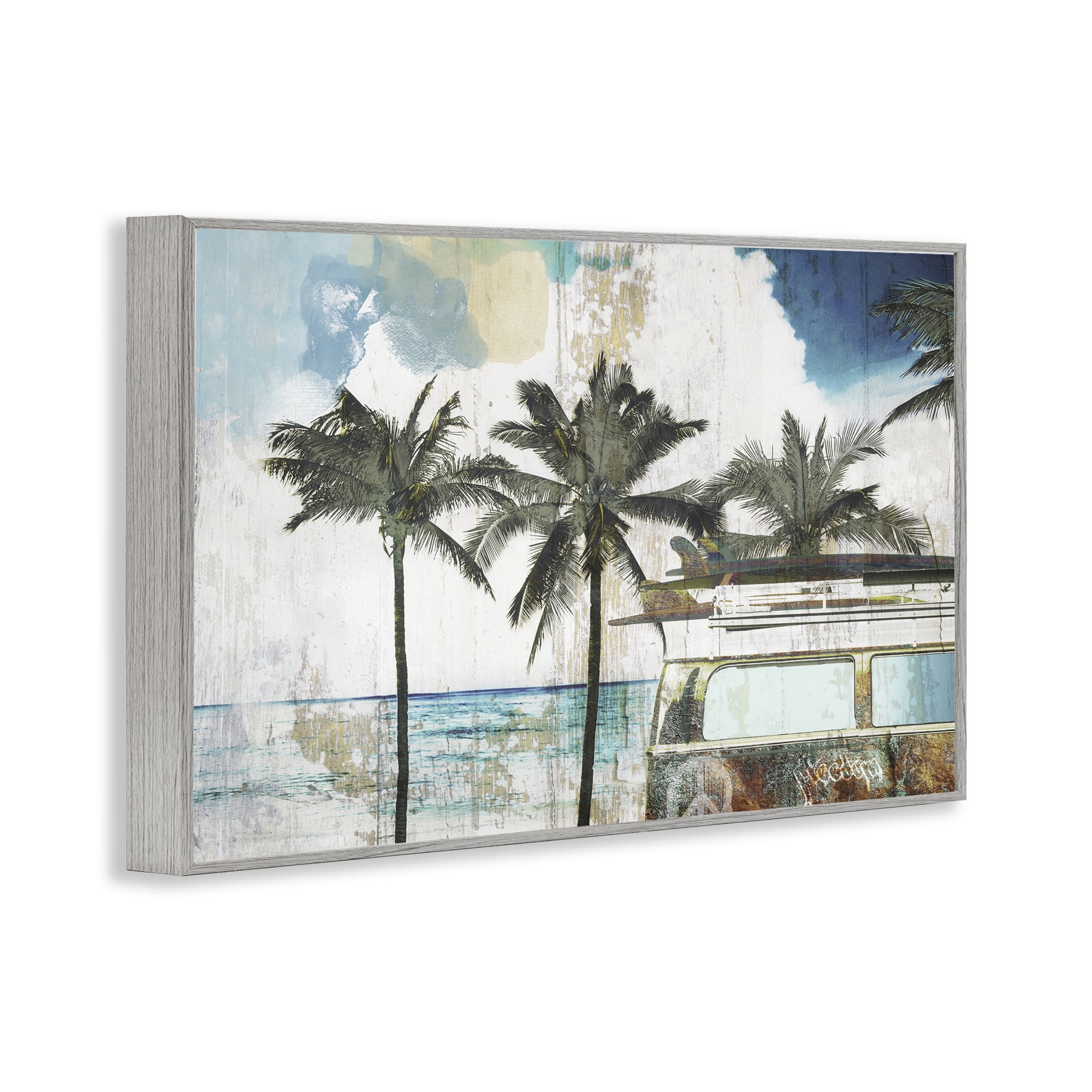 Beach Day Retro Vacation Gray Framed Giclee Art, design by Sasha