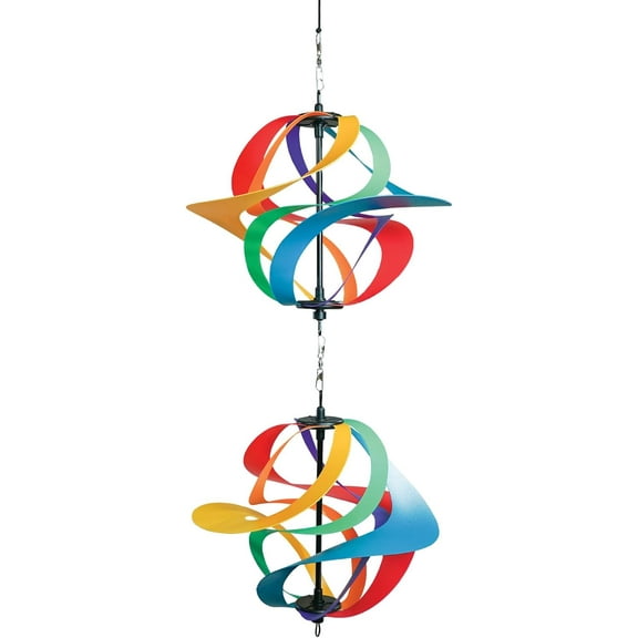 In the Breeze 2481— Rainbow Poly Double Vortex Spinner — Mesmerizing and Colorful Hanging Wind Spinner
