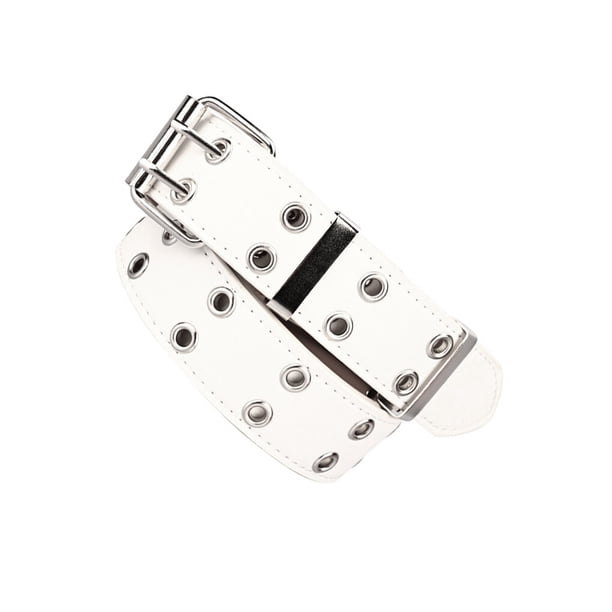 Qarigey Cinturón de mujer Cinturón de doble ojal Cinturón de aleación de cuero Jeans Ojal Cintura, Blanco, Sin cadena Type2 NO2
