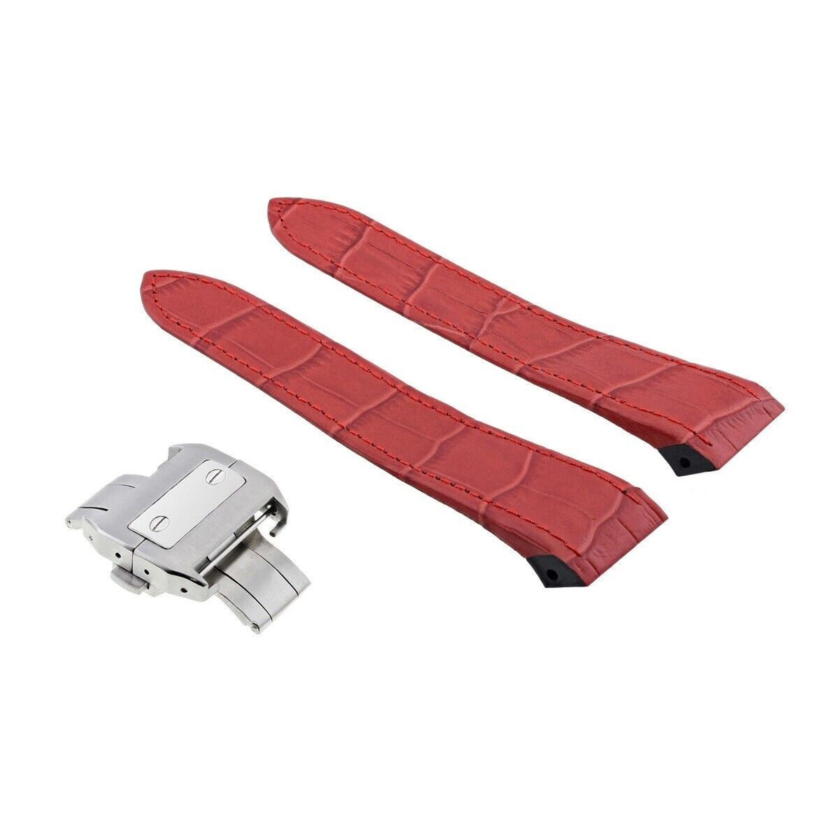 COMPLETE 23MM LEATHER WATCH BAND DEPLOYMENT CLASP FOR 38MM CARTIER SANTOS XL RED - image 2 of 2