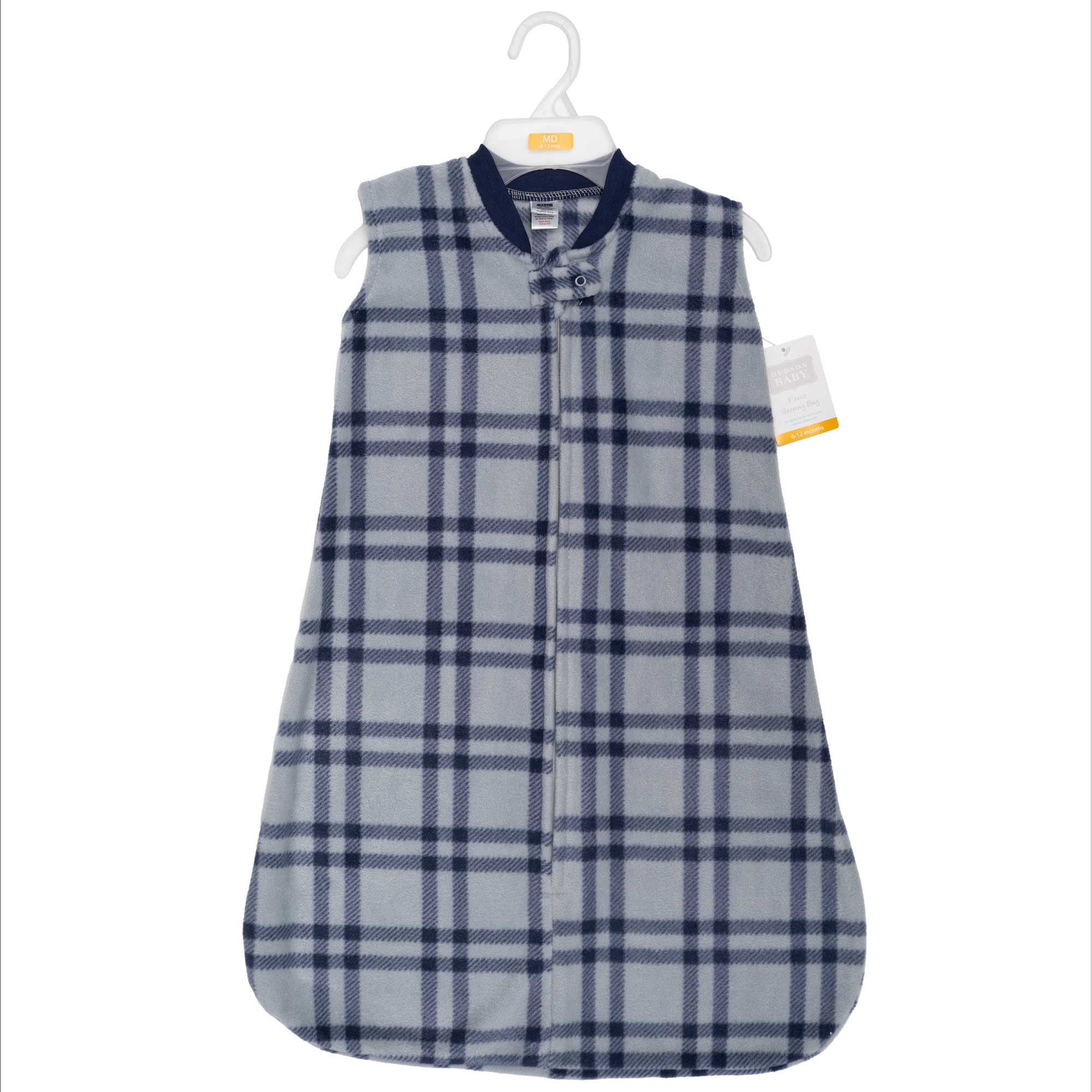 Hudson Baby Infant Boys Fleece Sleeping Bag, Sack, Blanket, Gray Navy Plaid, 12-18 Months