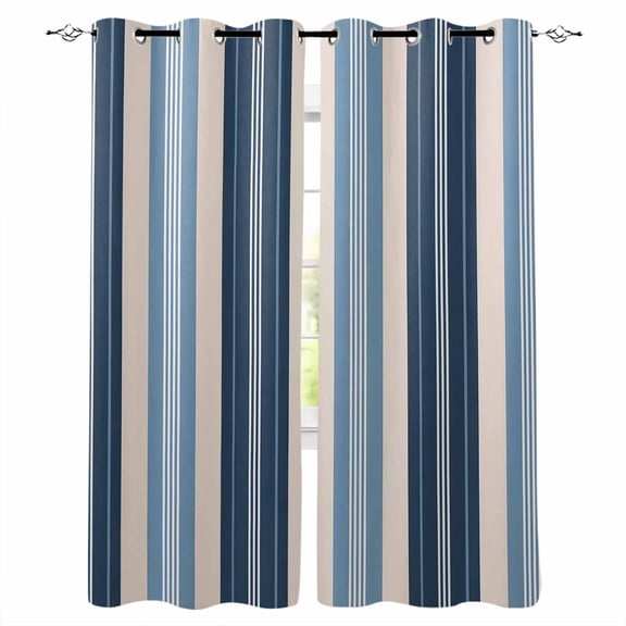 Fsddascl Blue Beige Striped Blackout Curtains for Bedroom/Living Room, Thermal Insulated Kitchen Curtains, Modern Stripes Art Farmhouse Grommet Darkening Window Treatment Drapes 42"x84"x2
