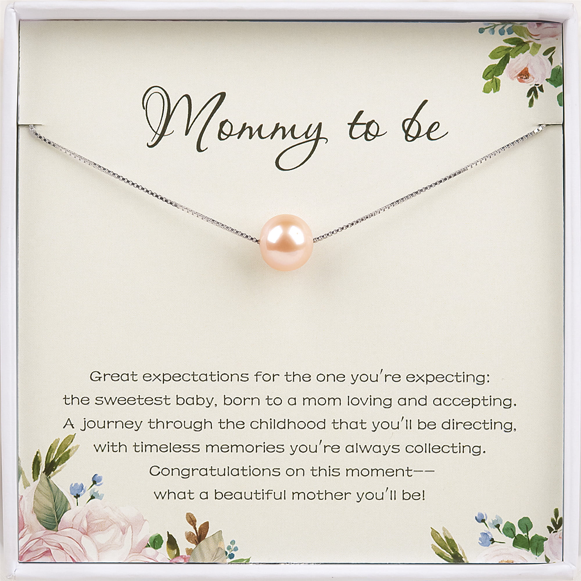 Anavia Mommy To Be Pearl Gift Necklace, G Pregnancy Gift for a Expecting Mom, Future Mom Gift-[Pink Pearl + Silver Chain]