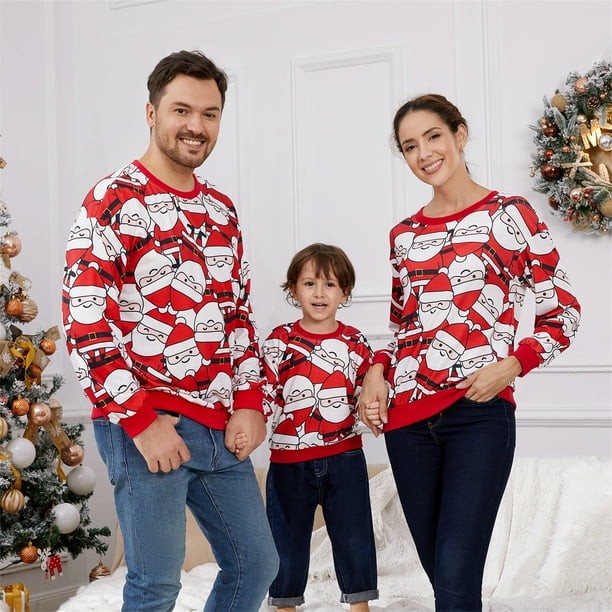Sudadera de manga larga roja con estampado de Papa Noel a juego para toda la familia Walmart en linea
