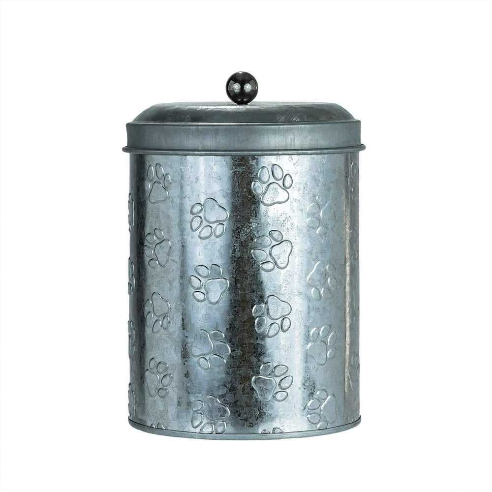 Amici Pet Puppy Paws Galvanized Metal Food Canister, Small, 64 oz