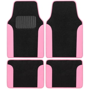 BDK Two-Tone Carpet Floor Mats, 4-Piece Set with Heel Pad