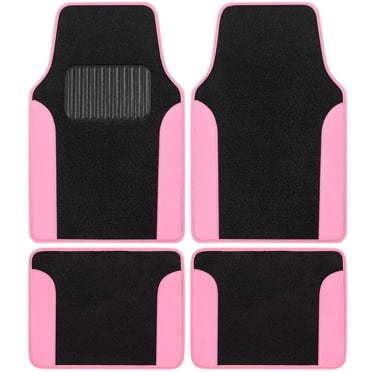 BDK Pink Carpet – Two-Tone Faux Leather Automotive Floor Mats, Included Anti-Slip Features and Built-in Heel Pad, Stylish for Cars Truck Van SUV