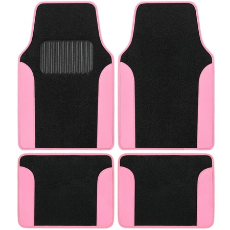 BDK Pink Carpet – Two-Tone Faux Leather Automotive Floor Mats, Included Anti-Slip Features and Built-in Heel Pad, Stylish for Cars Truck Van SUV