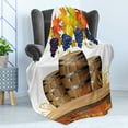 thumbnail image 4 of Vineyard Soft Flannel Fleece Blanket, Wooden Wine Barrels with Faded Golden Yellow Autumn Leaves Fall Sunlight Design, Cozy Plush for Indoor and Outdoor Use, 70" x 90", Orange Brown, by Ambesonne, 4 of 5