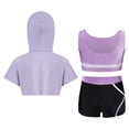 thumbnail image 2 of YONGHS Kids Girls 3pcs Dance Gymnastic Athletic Tracksuit Hooded with Tank Top Active Shorts Set Light Purple 14, 2 of 7