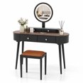 thumbnail image 3 of 47 Inch Modern Makeup Vanity Desk Set with 3 Color Round LED Mirror, Dressing Table with 4 Storage Drawers & Padded Stool for Bedroom,Black and Brown, 3 of 8