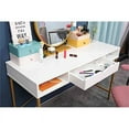 thumbnail image 7 of JJS 48' Writing Desk with Power Outlet, Home Office Contemporary Large Computer Desk Laptop Workstation with Drawer USB Ports Charging Station, White/Golden, 7 of 7