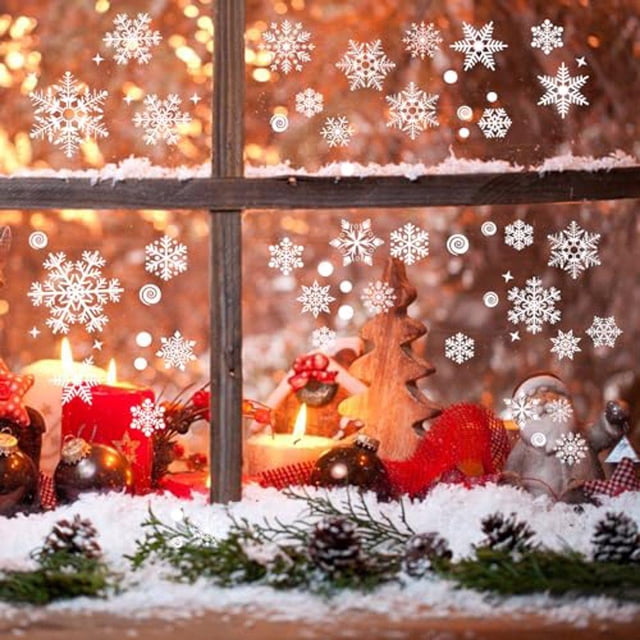 Cateissary 2x pegatinas navideñas para Windows, alegría y patrones delicados para el hogar, pegatinas decorativas navideñas Kits de decoración para fiestas 14+15 14+15