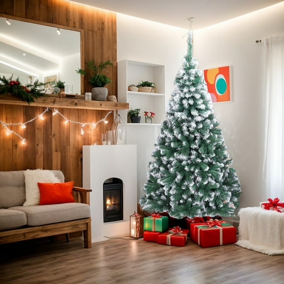 Resenkos 7FT Spray White PVC Christmas Tree 1349 Branches, Green White